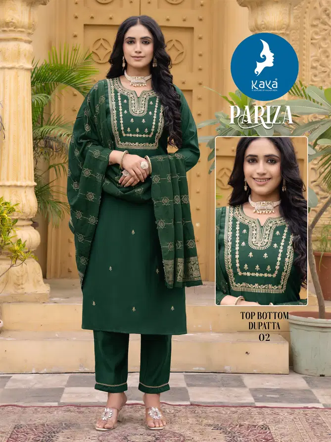 Pariza By Kaya Roman Silk Embroidery Kurti With Bottom Dupatta Wholesale Shop In Surat